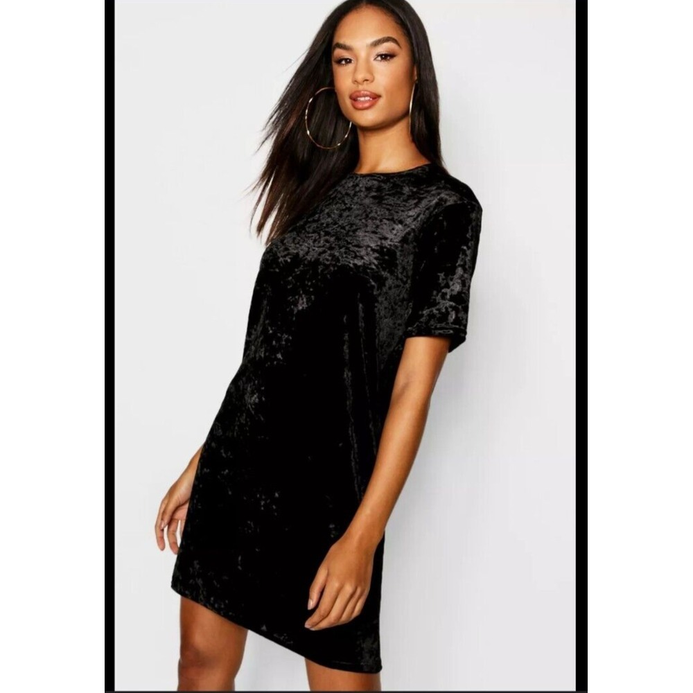Stella Laguna Beach Women's Sz M Black Crushed Velvet Short Sleeve Mini Dress